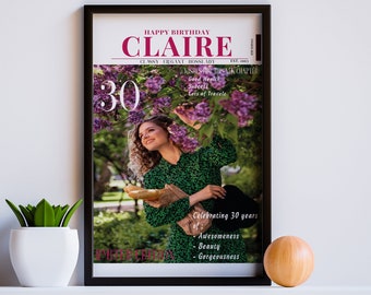 Affiche de magazine personnalisée, carte d'anniversaire, cadeau couverture de magazine d'anniversaire, cadeau d'anniversaire, cadeau de mariage, cadeau de retraite, cadeau de fiançailles