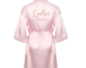 Personalised Wedding Satin Dressing Gown, Custom Name Bridal Bridesmaids Robe, Long Silk Satin Robe with Side Pockets, Bridal Robe