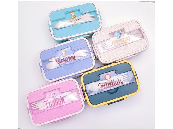 Personalised Kids Lunch Box, Kids Lunch Bag, Character Lunch Box for Boys,  Girls, Custom Name Bento Box, Reusable Snack Box With Spoon, Fork 