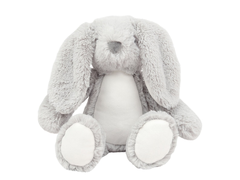 Personalised Bunny Rabbit, Bunny Teddy Soft Toy, Flower Girl Page Boy Gift, Easter Plush Teddy, Custom Bunny Rabbit Plush Toy First Easter Grey Mumbles