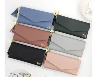 Personalisierte PU-Leder Geldbörse: Damen Clutch mit Initialen