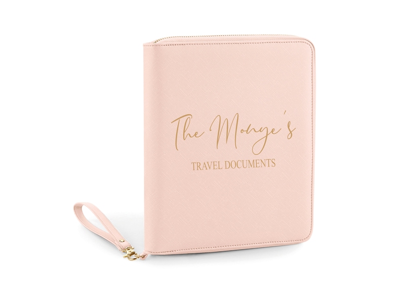 Pale Pink Premium Passport Travel Document Holder Personalised Travel Wallet for Travel Money, Tech Organiser Couples Travel Passport Case Custom Gift