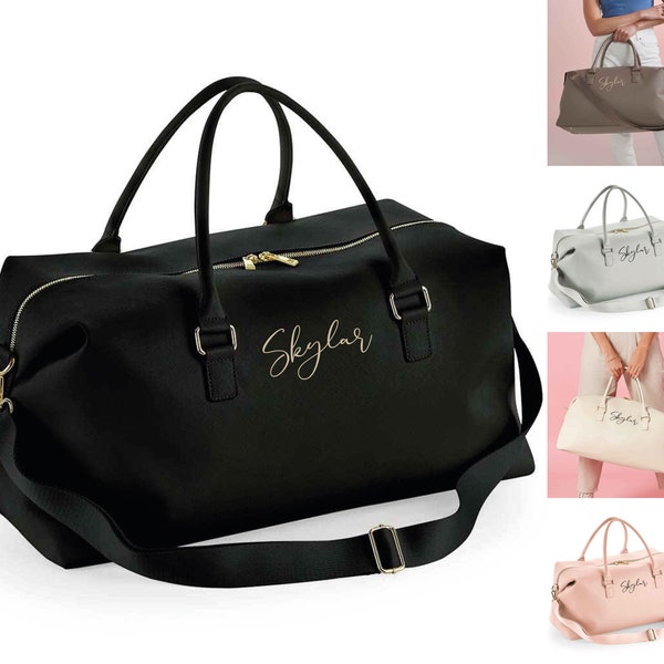 Personalised Weekend Holdall Bag With Strap,Personalised Weekend Bag Duffle Bag, Custom Name PU Leather Weekend Bag