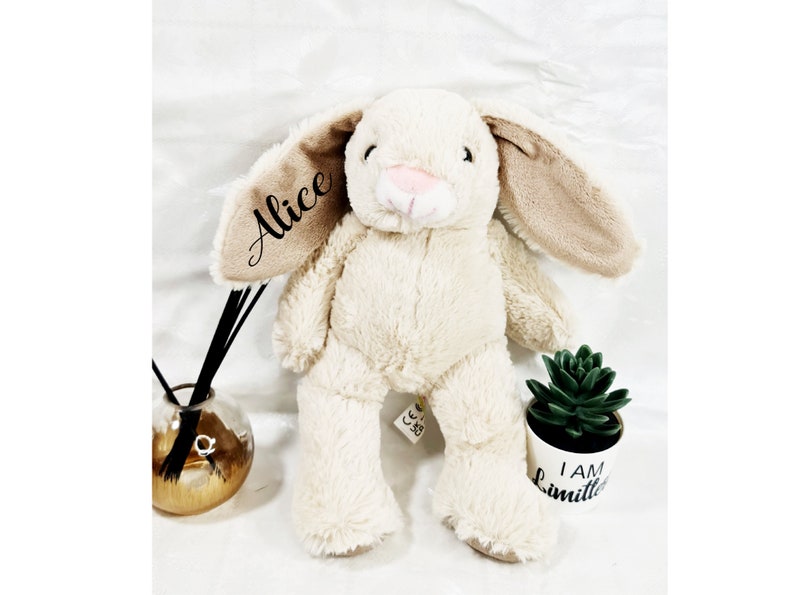 Personalised Bunny Rabbit, Bunny Teddy Soft Toy, Flower Girl Page Boy Gift, Easter Plush Teddy, Custom Bunny Rabbit Plush Toy First Easter Flopsy Beige