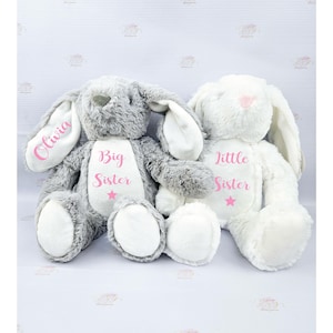 Personalized Big/Little Sister Bunny: Matching Sibling Gift, Custom Name Soft Toy