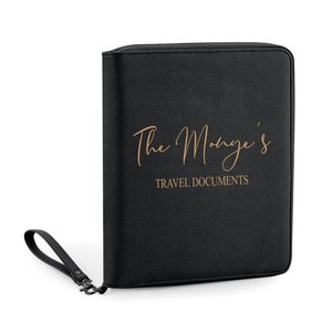 Black Personalised Premium Passport Travel Document Holder Personalised Travel Wallet for Travel Money, Tech Organiser Couples Travel Passport Case Custom Gift