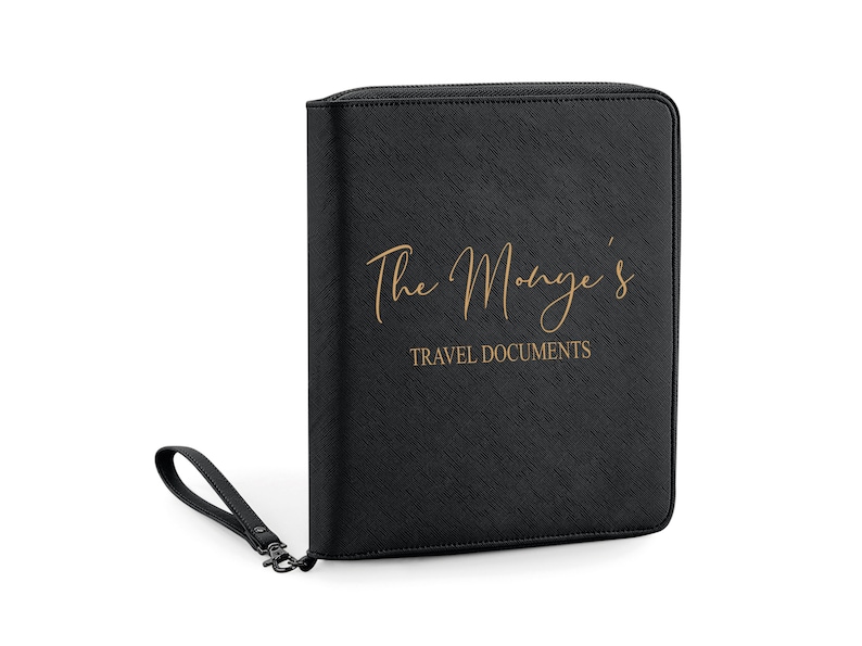 Black Personalised Premium Passport Travel Document Holder Personalised Travel Wallet for Travel Money, Tech Organiser Couples Travel Passport Case Custom Gift