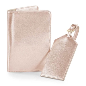 Monogram Passport Cover and Luggage Tag, Personalised Passport Holder and Luggage Tag Set, Gift for Bride and Groom, Honeymoon Gift Rose Gold