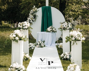 Pasillos de boda personalizados - Diseño de monograma inicial de boda, nombres y fecha - Formato de entrada Pasillo de entrada blanco liso