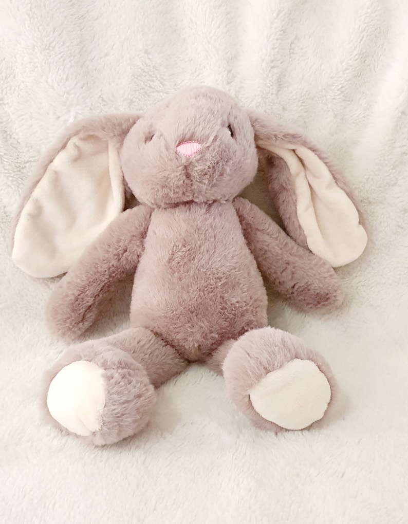 Personalised Bunny Rabbit, Bunny Teddy Soft Toy, Flower Girl Page Boy Gift, Easter Plush Teddy, Custom Bunny Rabbit Plush Toy First Easter Grey