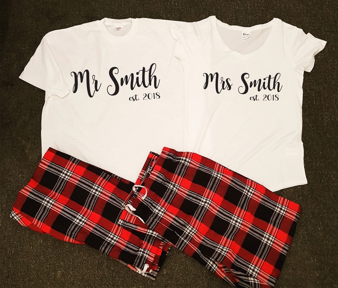 Personalised Mr and Mrs Pyjamas, Couple's Pyjamas Set, Husband and Wife