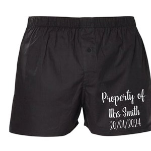 Personalized Groom Boxers: Wedding Date Gift, Property of Mrs.