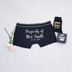 Personalised Groom Boxer Shorts Gift for Groom from Bride Wedding Keepsake Boxers and Groom Socks for wedding day Bachelor Party Gift Idea