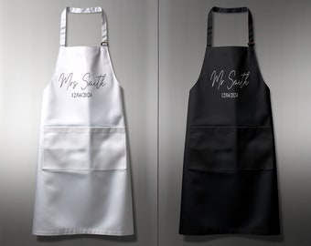 Personalised Wedding Day Apron in Black or White - Custom Mr and Mrs Couple's Apron Coverall