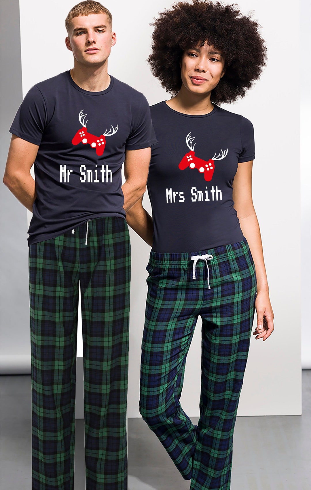 Matching Family Christmas Pyjamas, Reindeer Gamer Christmas Tartan