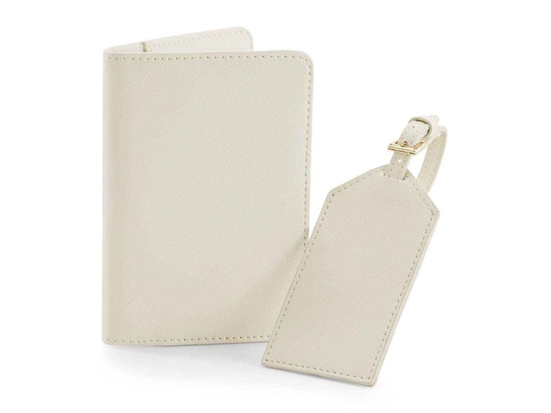 Monogram Passport Cover and Luggage Tag, Personalised Passport Holder and Luggage Tag Set, Gift for Bride and Groom, Honeymoon Gift Oyster