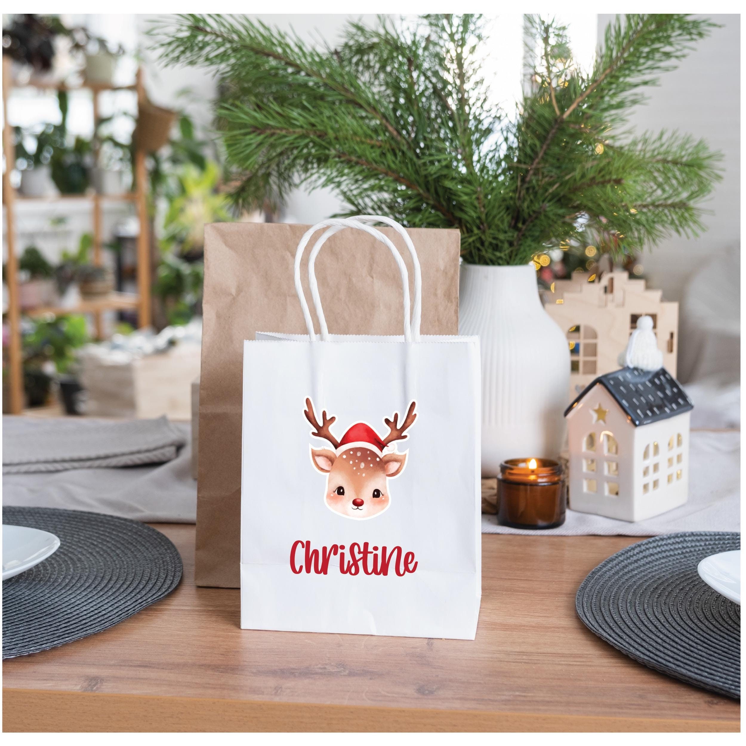 Personalised Christmas Reindeer Gift Bag Any Age and Name