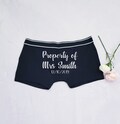 Personalised Groom Boxer Shorts Property of Wedding Date Custom Boxer Shorts for Groom Wedding Gift for Him from Bride Custom Name Underwear