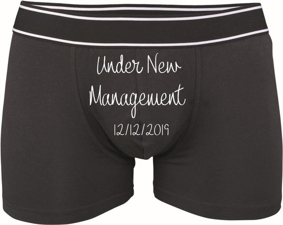 Personalised Groom Boxers, Personalised Wedding Boxers with Wedding date,  Wedding Gift for Groom from Bride, Under New Management Boxers