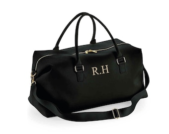 Personalized Initials Weekend Bag: PU Leather Duffle with Strap