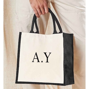 Personalized Jute Lunch Bag: Eco-Friendly Custom Name Bag with Initials