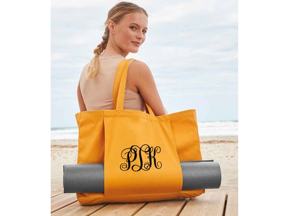 Personalised Monogram Organic Yoga Tote Bag, Initial Monogram Yoga