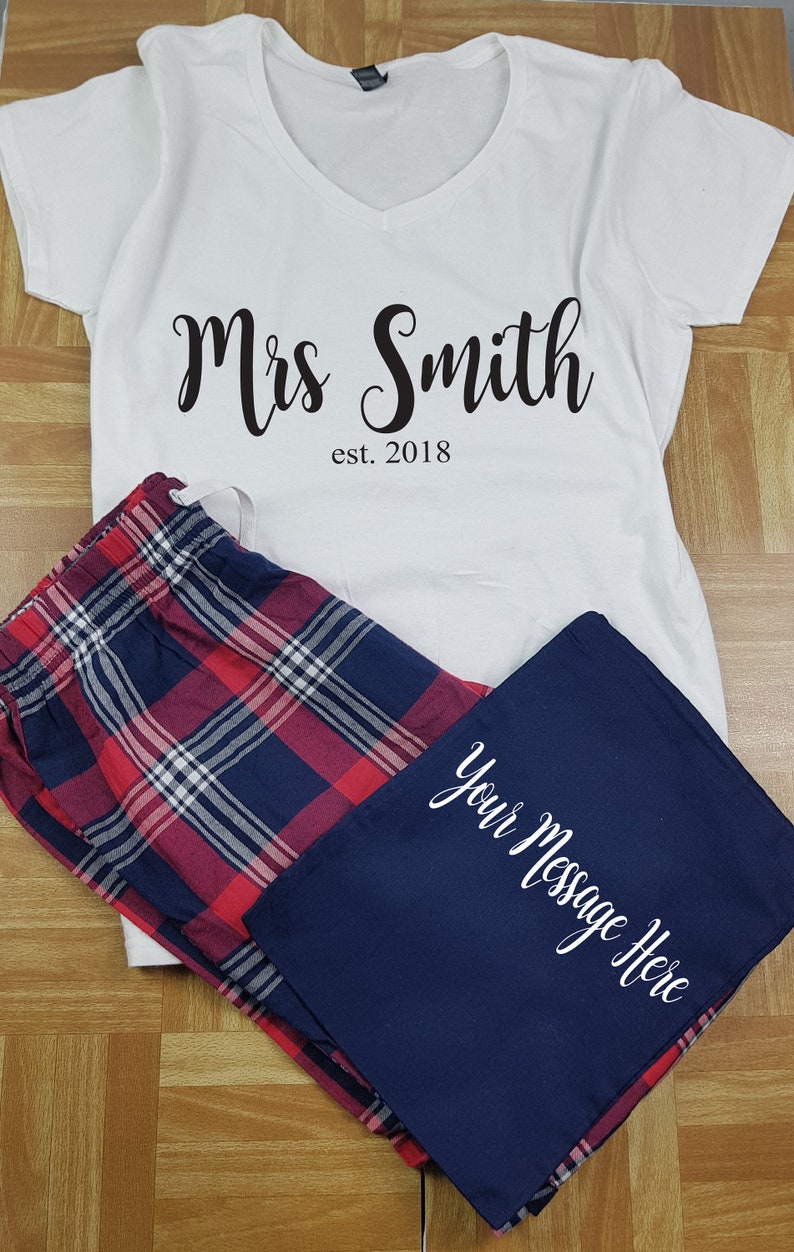 Bridal Shower Gift Personalised Pyjamas set Gift for Bride from groom New Bride Pyjamas Wifey Pyjamas in a pouch Gift for Bride