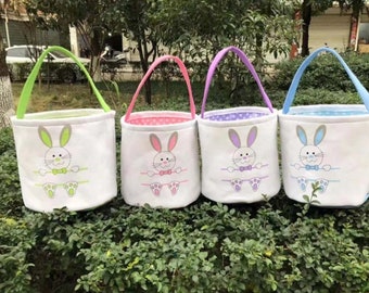 Personalised Easter basket, Personalised Easter Bucket bag, Easter bag, canvas Bunny face Bag for kids, Easter Egg Hunt Bag Basket Gift