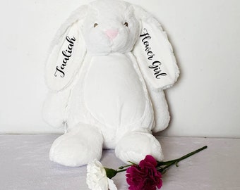 Personalised Bunny Rabbit, Bunny Teddy New Baby Gift, Wedding Personalised Flower Girl Page Boy Gift, Easter Plush Teddy, Large Plush Bunny