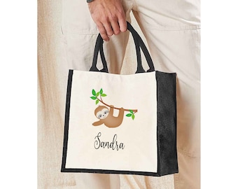 Personalised Sloth Jute Lunch Bag, Name Lunch Bag, Personalised Lunch Bag, Teacher's gift, Eco Friendly Lunch Bag, Lunch Bag, Eco Lunch Bag