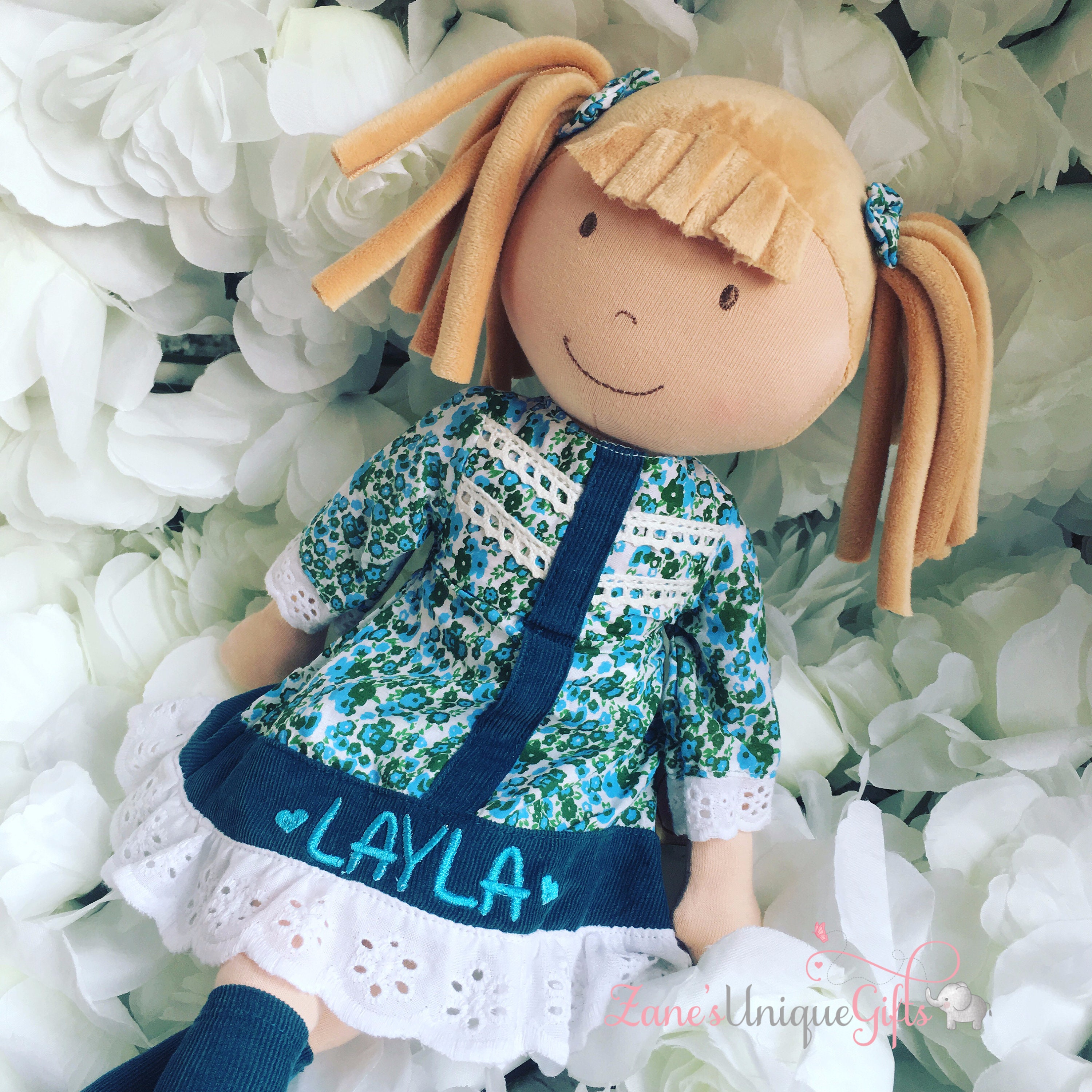 personalised rag doll suitable from birth