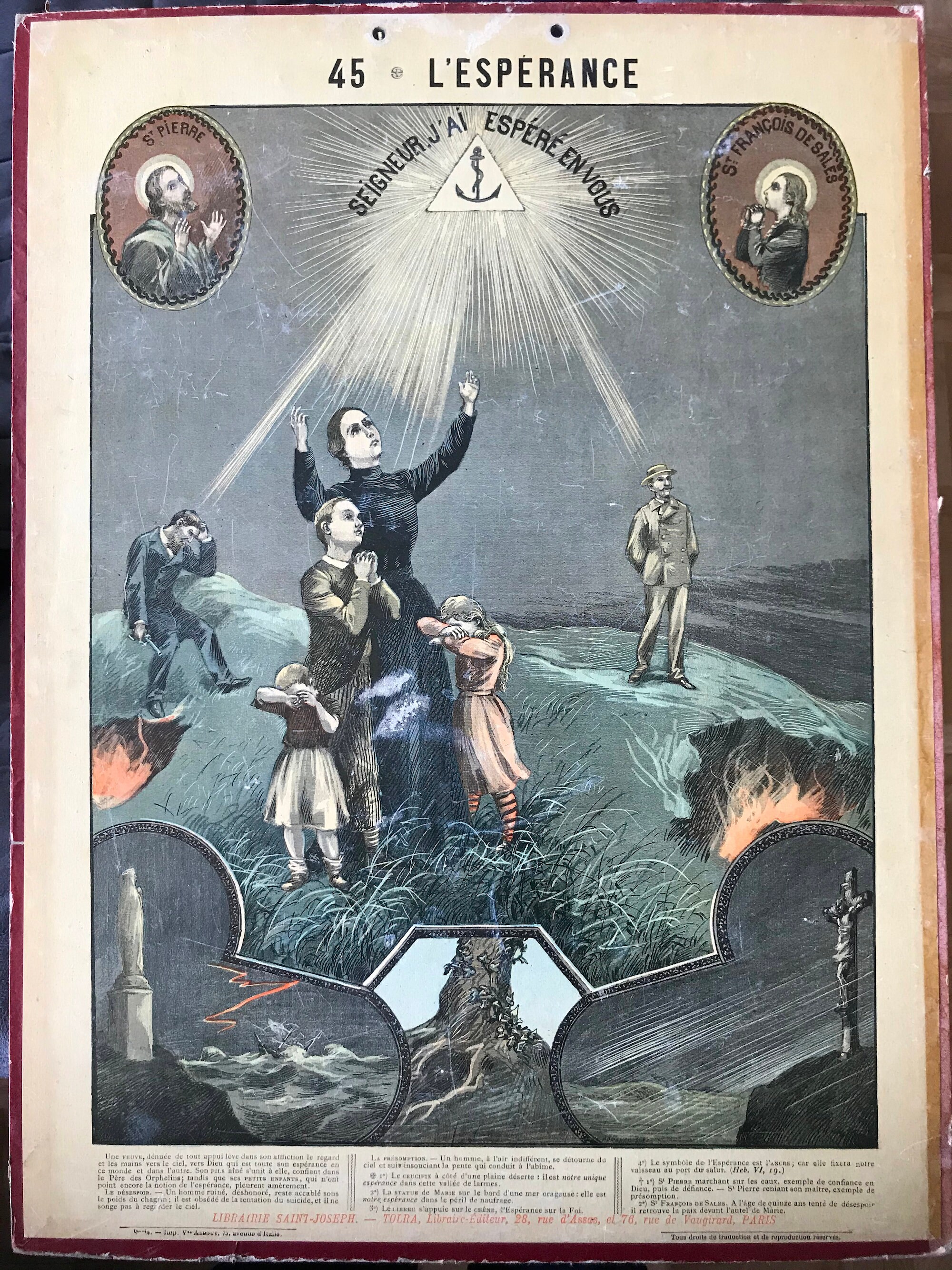 Affiche de Catéchisme, Rigide, Double Face, Illustrant L'espérance et La Charité