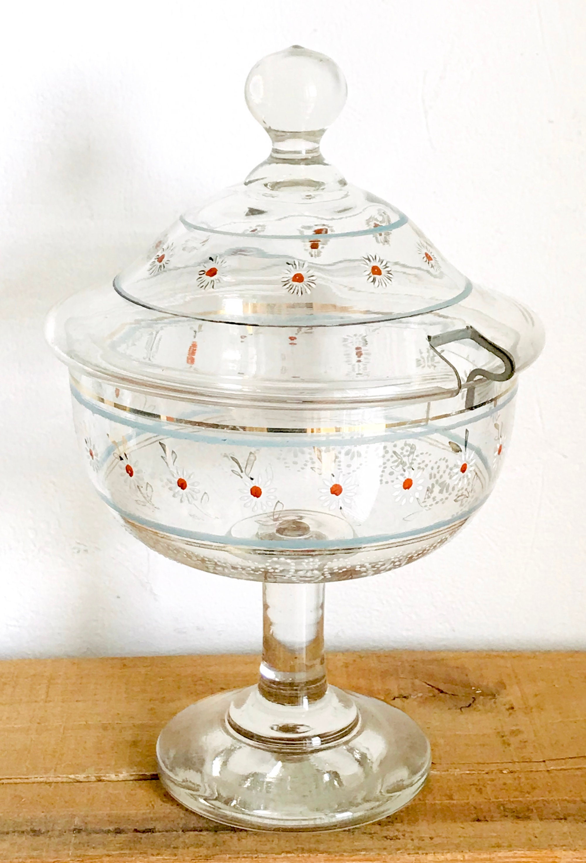 Drageoir Couvert en Verre Au Décor Floral