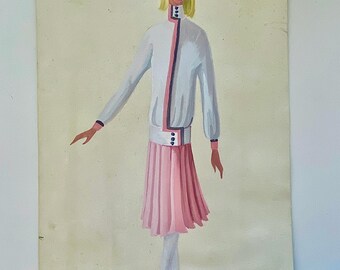 Authentic Vintage Fashion Drawing, Circa 1960