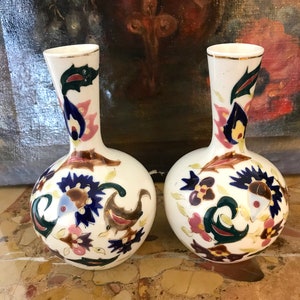 GIEN, Pair of vases, ball soliflores, hand-painted, 19th century
