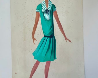 Authentic Vintage Fashion Drawing, Circa 1960