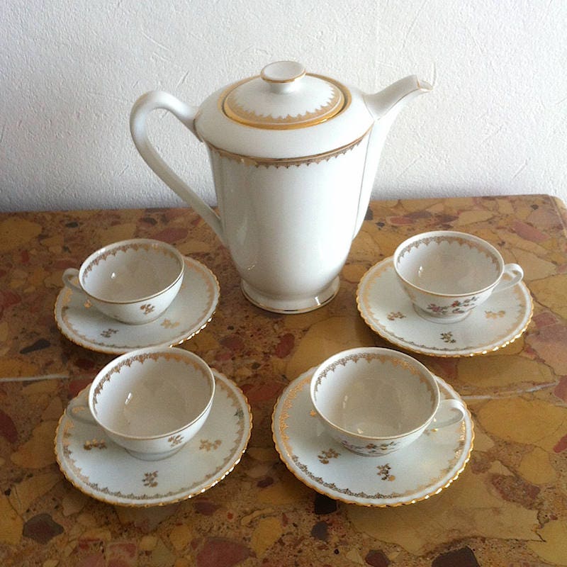 Service à Café en Porcelaine de Limoges avec Dorures L'or Fin
