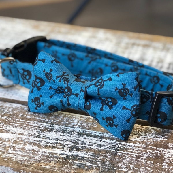 Bad to the Bone Blue Skull Collar + Bow Tie