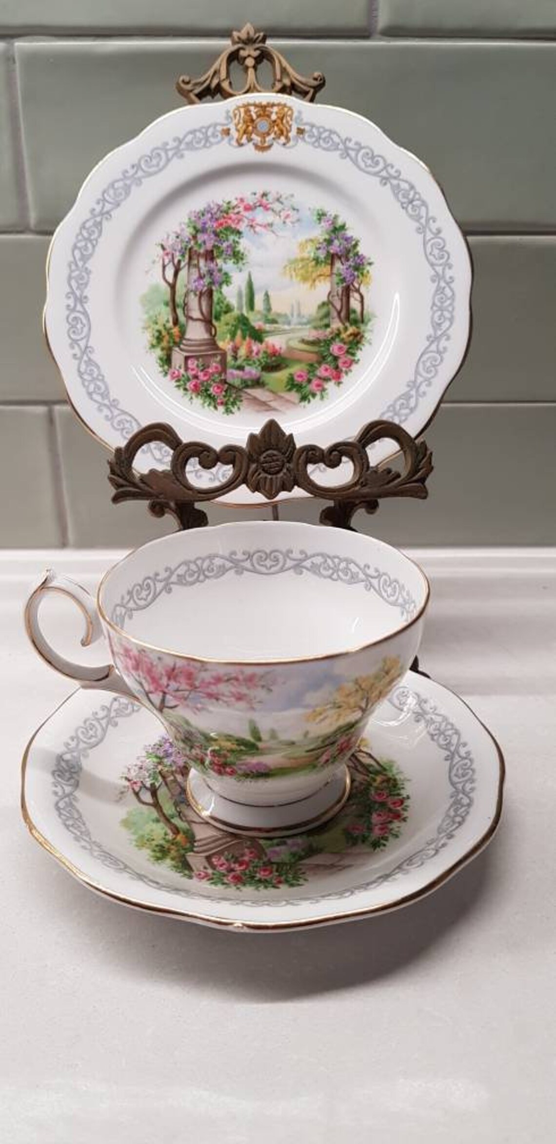 Queen Anne Kew Gardens Fine Bone China Trio England Free Etsy