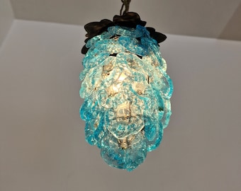Chique Italian Murano clear blue turquoise flower pearl heart glass lamp hallamp serrelamp plafondlamp antique art nouveau