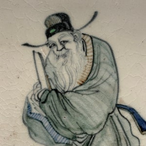 republic Chinese porcelain polychrome Tile with person and characters, Wu Jinhe, Chaozhou,guandong, china,chinese republic period, 1925 rare