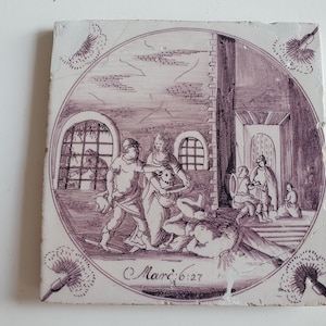 Exquisitely Delft tile , antique dutch delft magane tile bible biblical, Amsterdam