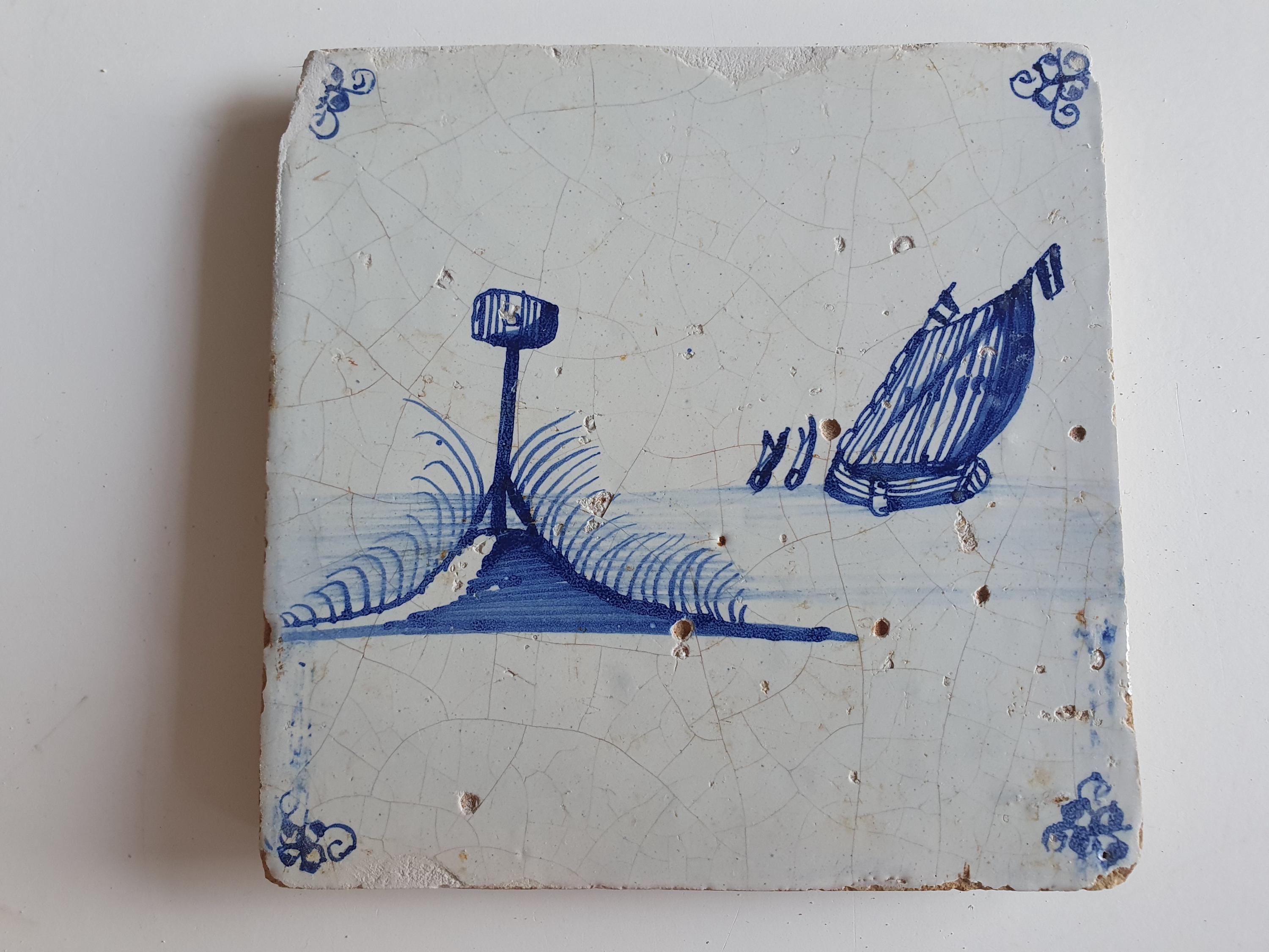 17世紀のデルフトタイル、オランダの風景画、コレクターズアイテムの