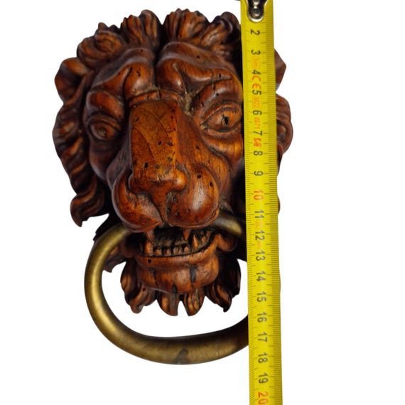 Heurtoir De Porte Ancien En Laiton Fait Main - Lion Avec Patine Et Cloche, Décoration Originale