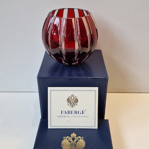 FABERGE, autriche, bougeoir lanterne en cristal rouge rubis et cristal brillant, inc. et boîte par Fabergé Rare, poinçonné