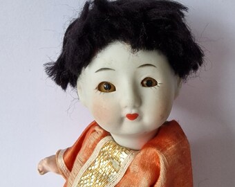Bellissima, unica, bambola vintage Michelangeli fatta a mano con viso in legno e occhi di vetro marrone - in ottime condizioni - DVSPOP - Italia
