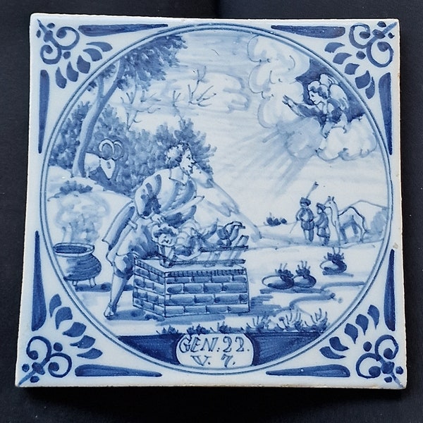 dutch delft blue tile, 20th century, bible, Makkum, genesis bibletile biblical biblical tegel