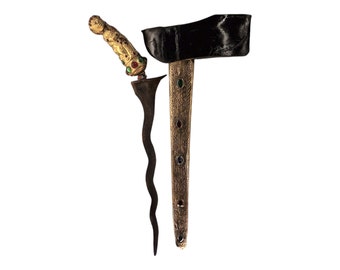 antique kris indonesian keris, kris, figure handle, gemstones, figure and gold plated , precious stones, 19th century mes knife