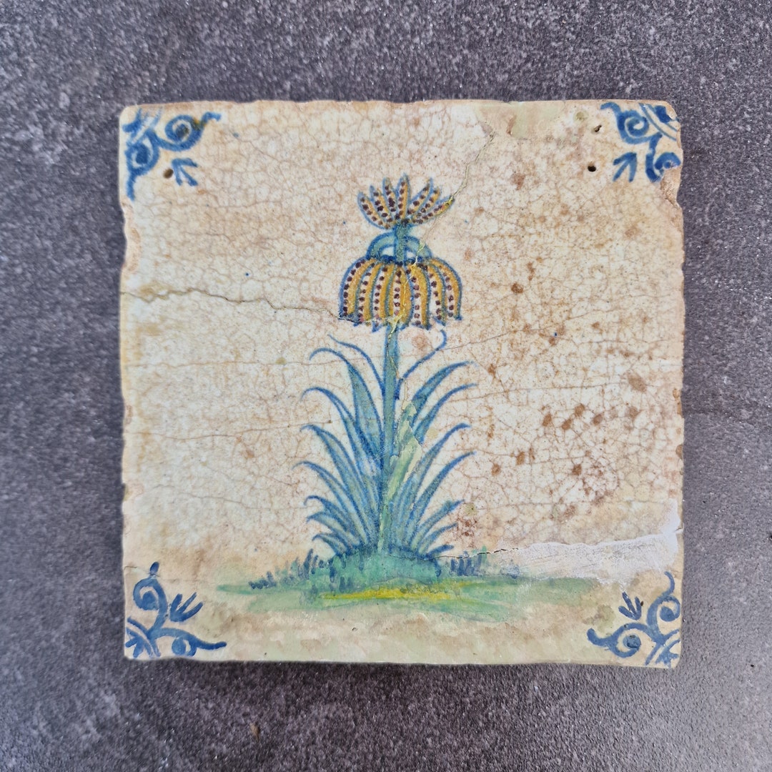 Antique Dutch Tile Polychrome Tile KEIZERSKROON Imperial Etsy