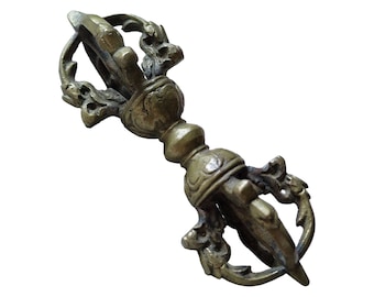 Antique Tibetan authentic heritage ritual empowerment object, rare 4 lotus! Boeddhistisch ritueel object. Vajra, Dorje, altaar